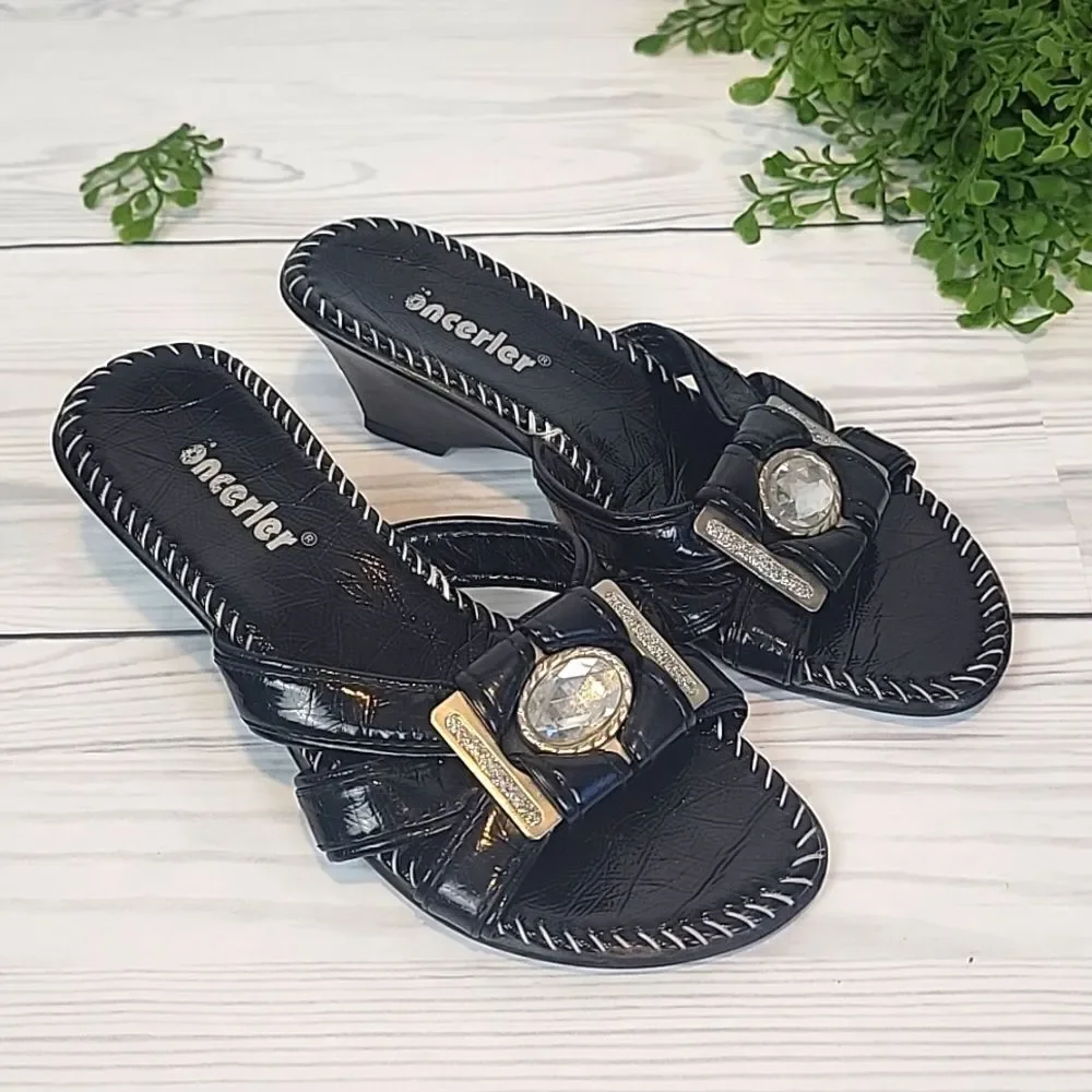 Onceler slide sandals faux patent leather Size 37 (6.5 US)